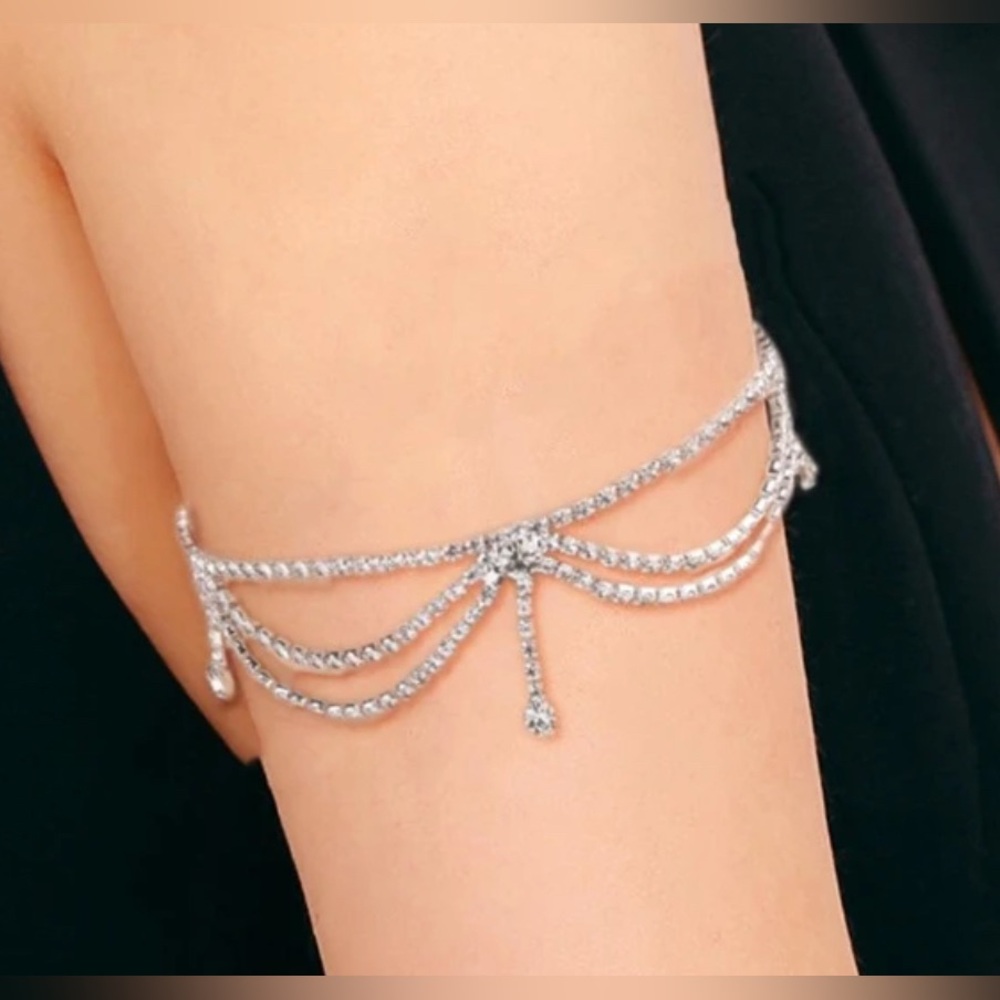 UPPER ARM Adjustable Rhinestone Silver Bracelet Band NEW